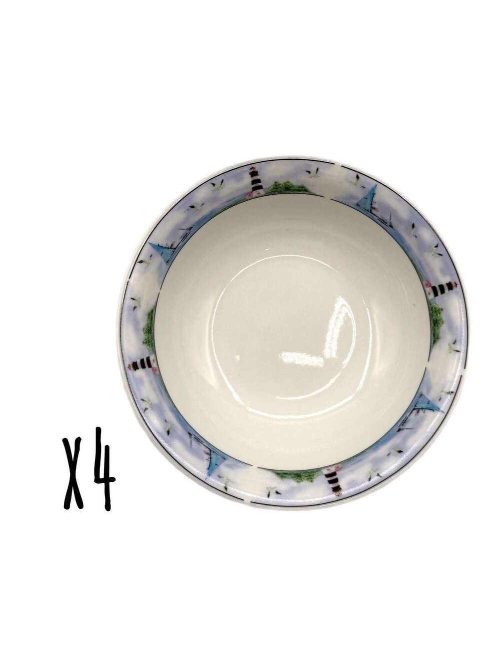 Set of 4 Vintage Thomson Pottery Lighthouse 7.25” Soup / Cereal Bowls